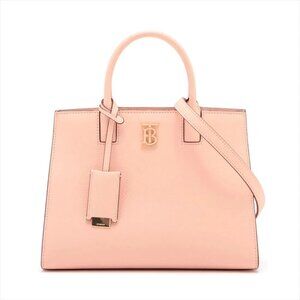 Burberry Pink Leather Mini Frances Logo Tote Bag Soft Pink Luxury Designer